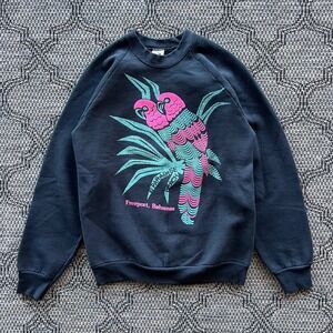 Vintage Nature Sweatshirt Mens Large Black Paradise Destination Bahamas Parrots